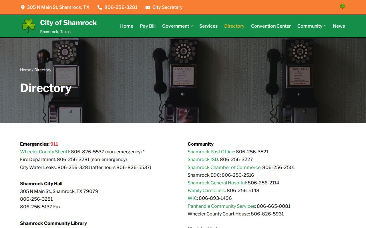 Shamrock law-enforcement directory for Wheeler County booking records