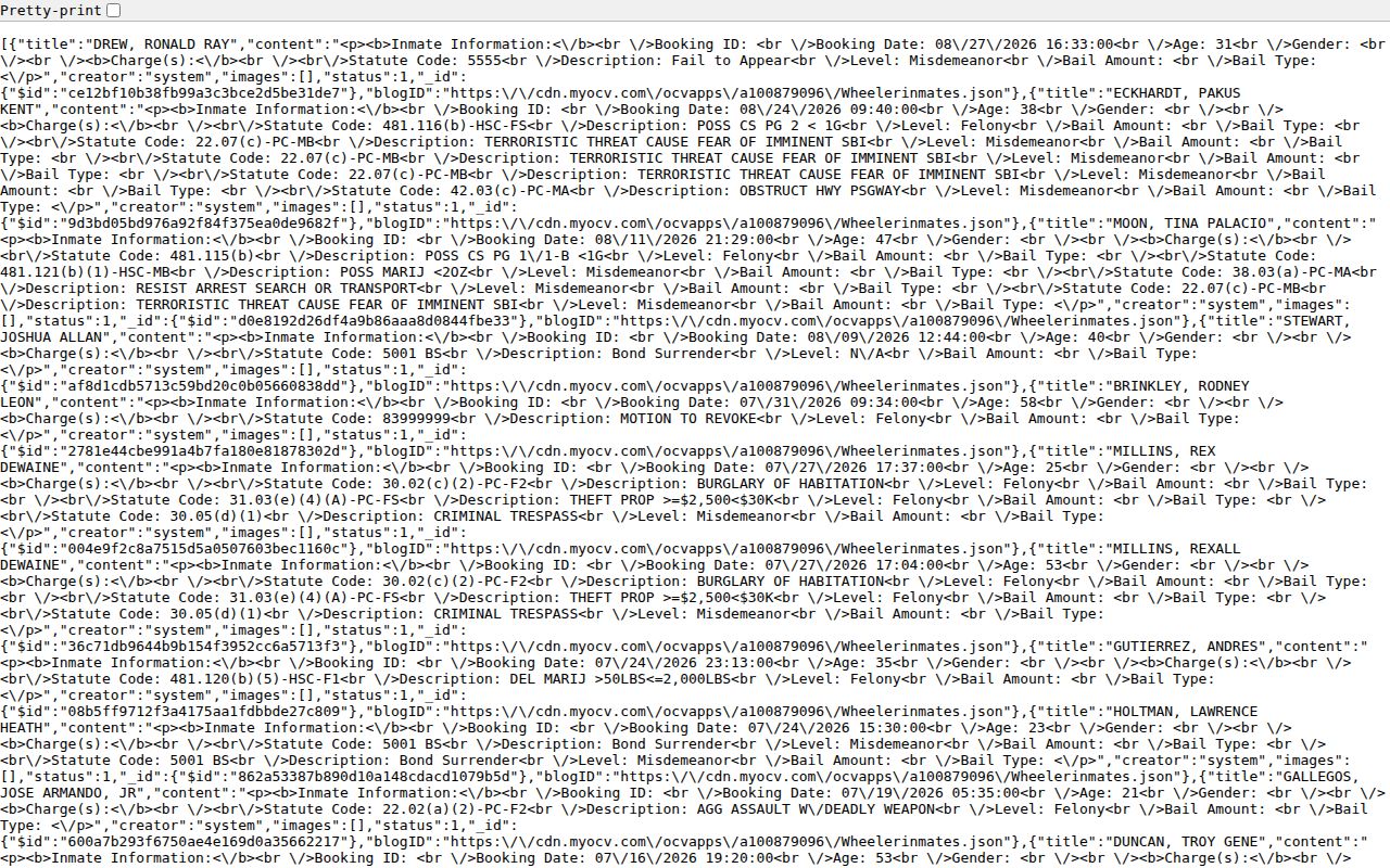 Wheeler County official recent inmate feed for booking record lookup